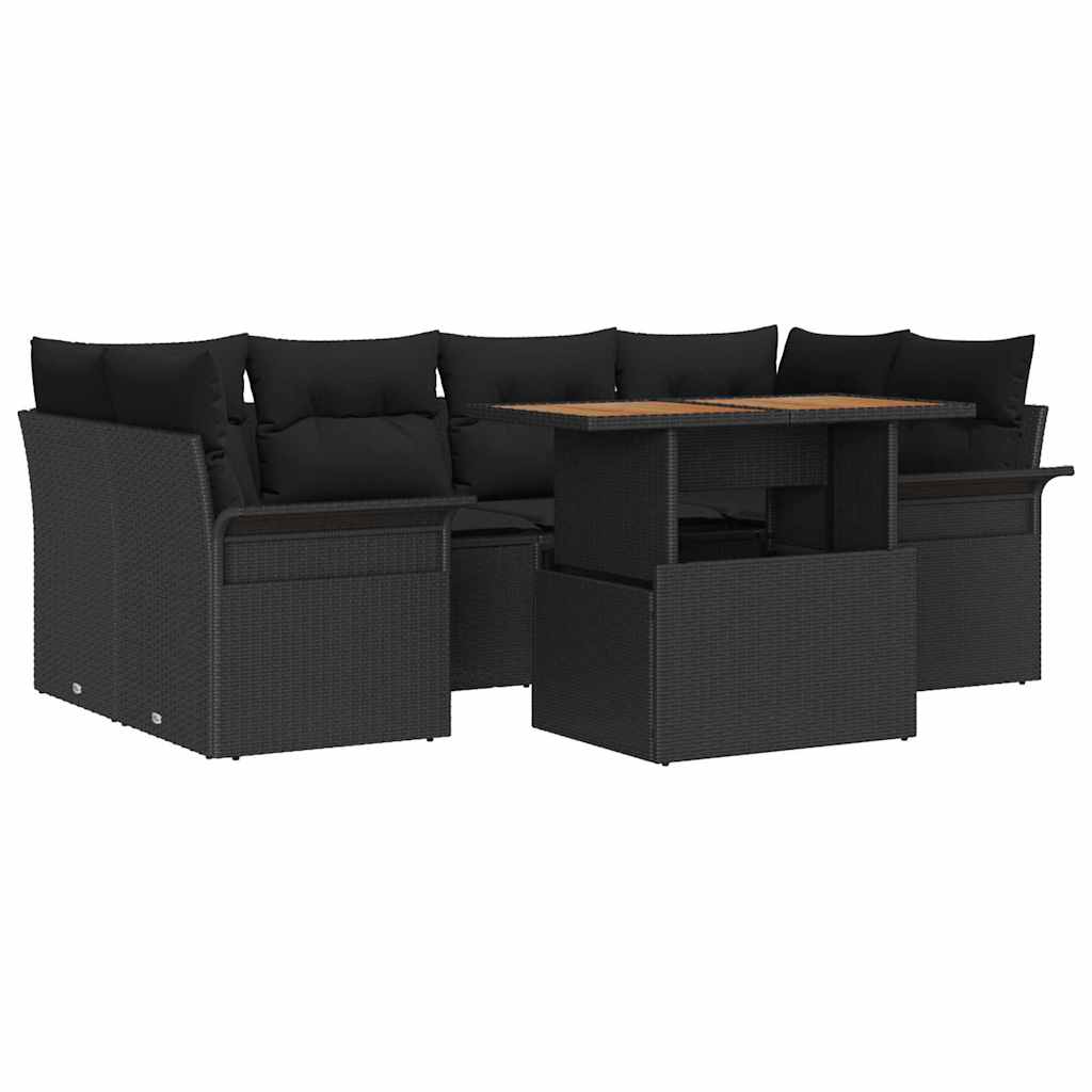 Garten-Sofa-Set mit Speicher 7 pcs Schwarz Poly Rattan